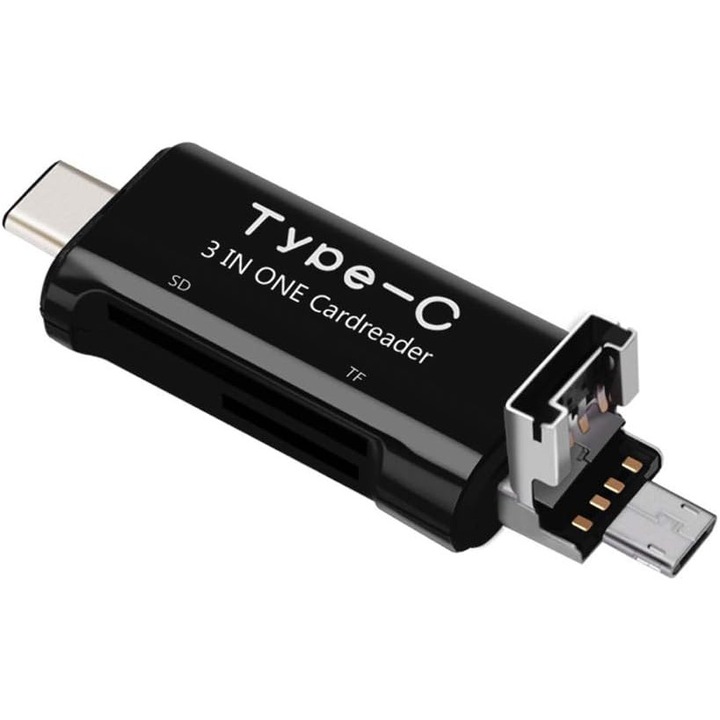 Kompakt SD kártyaolvasó 3 az 1-ben adapterrel/C típusú/Micro USB és hordozható olvasó OTG funkcióval MacBookhoz, PC-hez, laptophoz, okostelefonokhoz és táblagépekhez