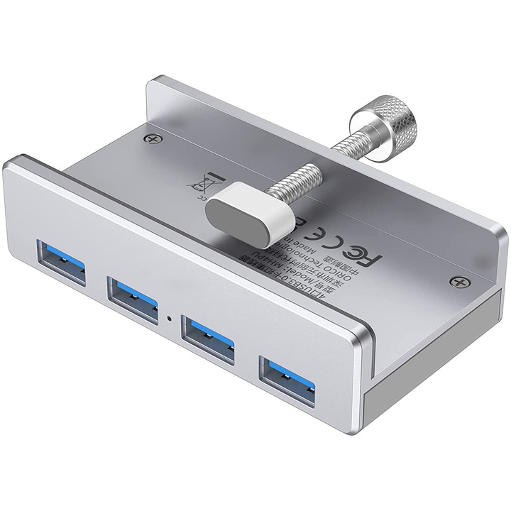 USB 3.0 elosztó bilincs adapter, 4 portos alumínium USB elosztó extra tápcsatlakozóval és 1,4 m hosszú USB adatkábellel, ultra-hordozható USB bővítő MacBook Airhez/laptophoz/PC-hez
