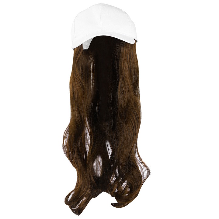 Palarie cu peruca, lungime 60cm, par ondulat elegant, alb, set accesorii hair styling