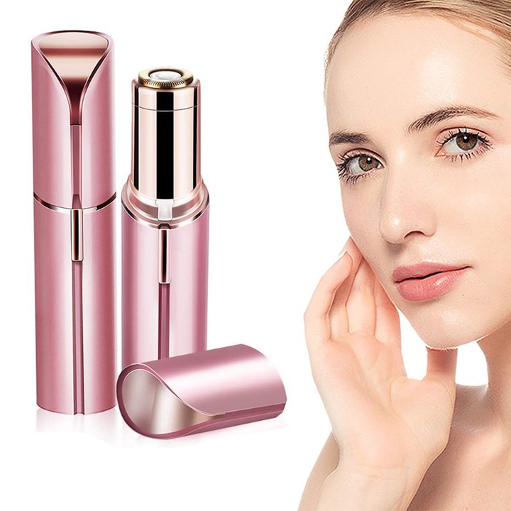 Aparat tuns facial portabil, alb-roz auriu-negru, USB, 10x3cm