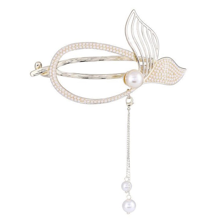 Hajcsat. Fém hajcsat erős tartással, hosszú bojtos lánc, hajkarom, csúszásgátló hajcsat