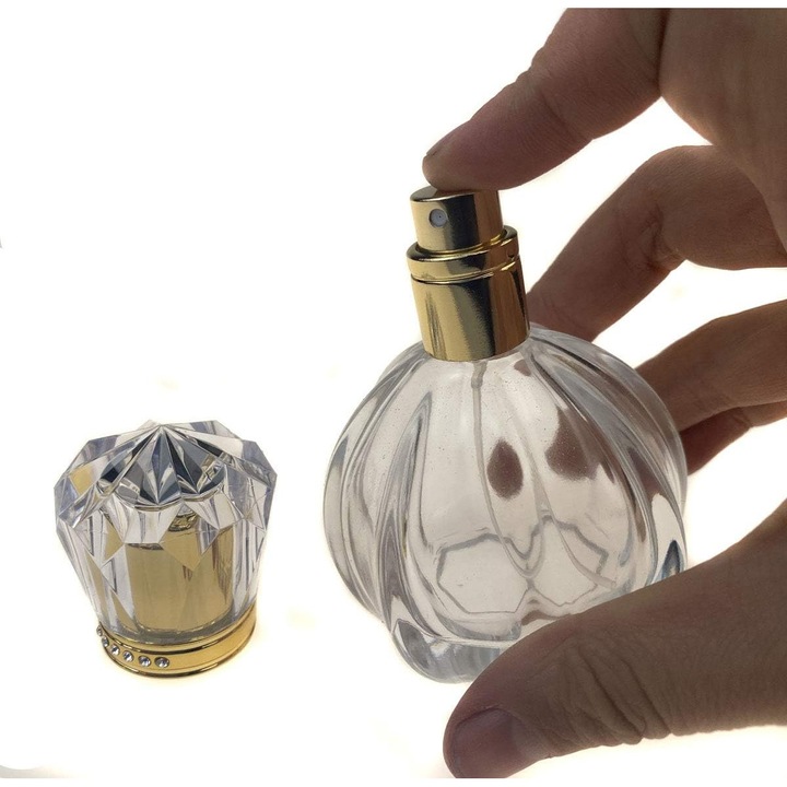 Parfüm spray üveg 50ml, tök forma, átlátszó üveg, újratölthető