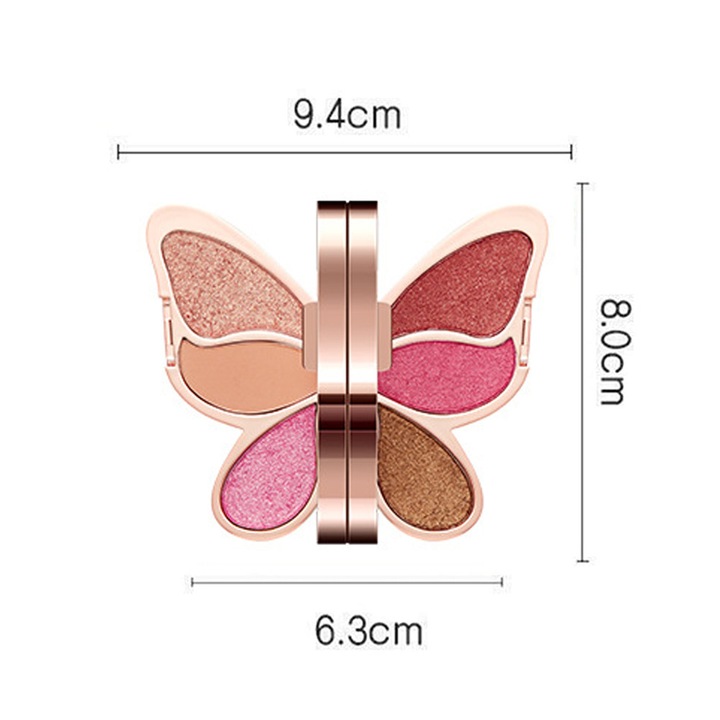 Paleta fard de pleoape multicolor, 6 culori, design fluture, 10x5cm