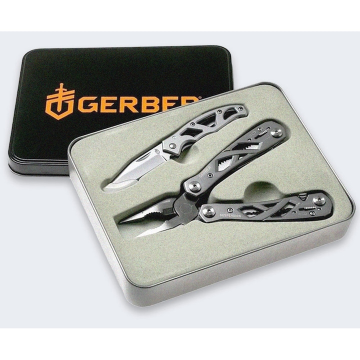 Set Cutit Multifunctional Gerber Suspension NXT si Cutit Pliabil Paraframe GT 4L, Otel Inoxidabil, Clema pentru Curea, Deschidere cu O Singura Mana, Ideal EDC, Utilizare Zilnica, Camping, Drumetii, Activitati Outdoor