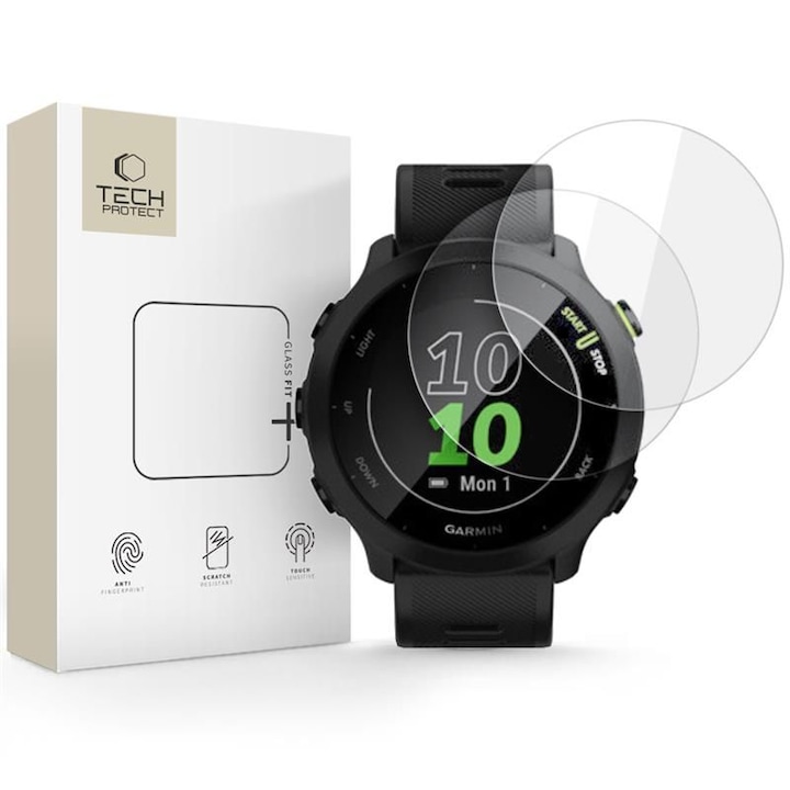 Комплект закалено стъкло Tech Protect Glass Fit Plus, съвместимо с Garmin Forerunner 55, 2 броя, прозрачно