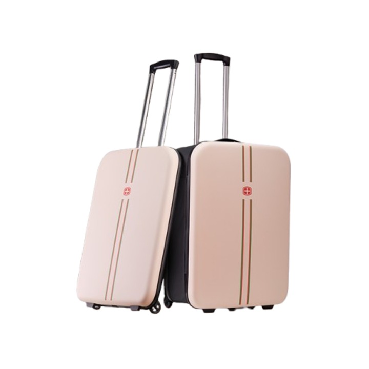 Troler pliabil 24 inch, carcasa dura ABS+PC, 2 roti, lacat, impermeabil, usor, 65x10x40cm, Roz