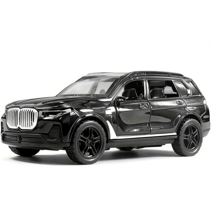 Játékautó, ötvözetből készült, SUV modell, első ajtók és csomagtérajtó nyitható, visszahúzós mechanizmussal, tartós, fémből készült, 3+ éves korig, 5x12 cm, fekete