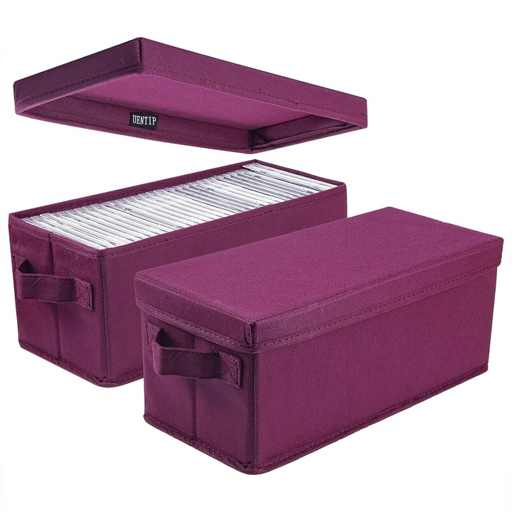 Cutii depozitare CD alavisxf xx, Pachet 2 Bucati - Capacitate 60 Carti Compacte sau 120 Carcase Subtiri sau 330 Discuri in Folii | Dimensiuni 33.5x15x13.5cm-Purpuriu