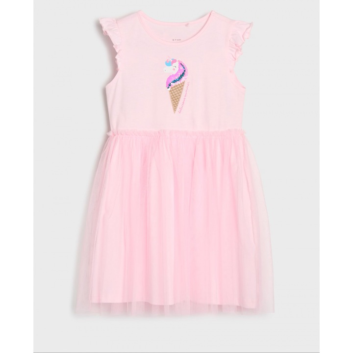 Rochie bumbac cu fusta din tul Icecream Unicorn 32531, Roz