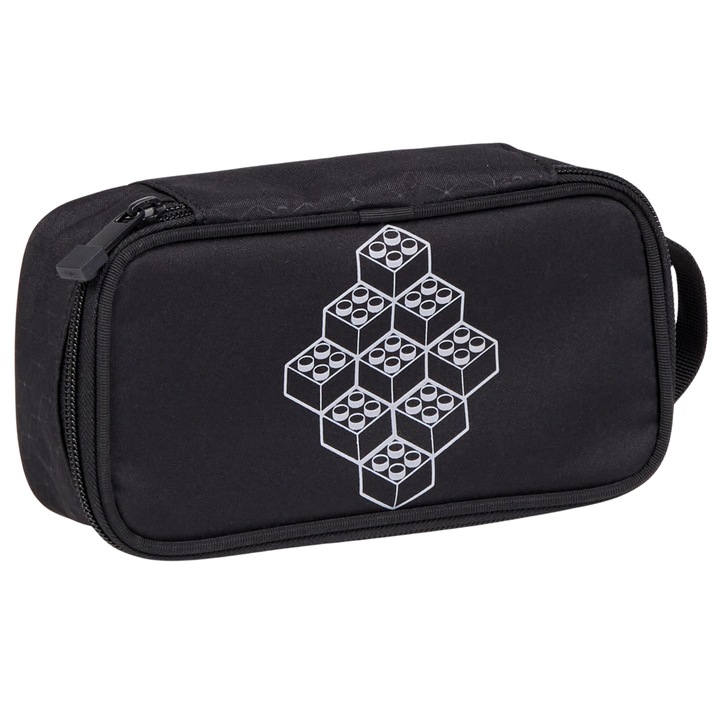 Penar LEGO Bricks, 21x6x10cm, neechipat, cu fermoar decorat cu piesa LEGO, potrivit pentru scoala si birou