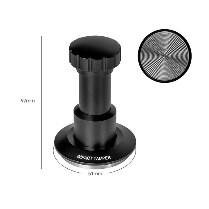 Tamper espresso dinamometric, KYONANO, 53 mm, otel inoxidabil, negru