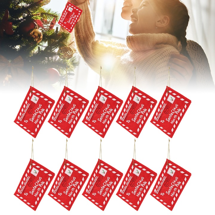 10 darabos karácsonyi borítékkészlet, Jormftte, nem szőtt anyag, piros, 12x8cm