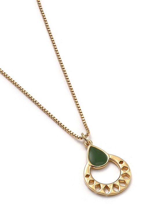 Colier Dama Placat Cu Aur Cu Email, Silver & Gems, 2x1.4x43 cm, Aur/Ziel, Material Argint 925, Piatra Email Verde, Reglare Lungime 3 cm, Cutie Decorativa Ecologica Pentru Bijuterii