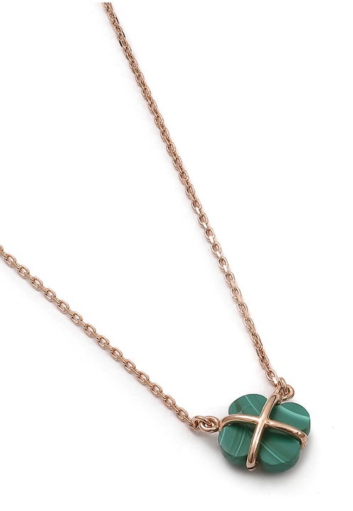 Colier Dama Cu Malachit, Silver & Gems, 43+3 cm Reglabil, Aur Roz/Zielon, Sticla, Argint 925 Placat Cu Aur Roz, Piatra Malachit Natural, Dimensiune Piatra 1.2x1.2 cm, Cutie Decorativa Ecologica Pentru Bijuterii