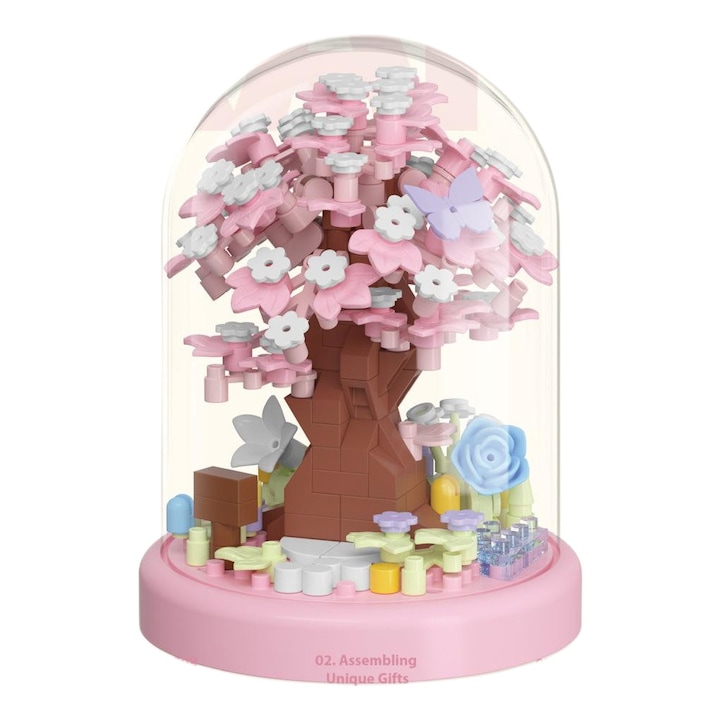 Innovium™ Szakura fa építőkészlet, 305 ABS darab, miniatűr japán természetmodell, 6 × 6 × 7,8 CM, zen dekoráció és pihentető oktató jellegű tevékenység