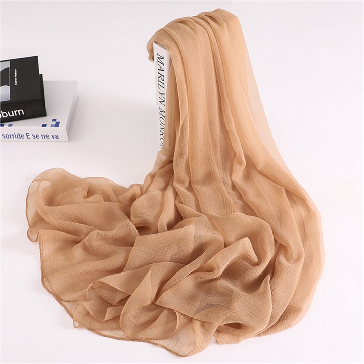 Дамска плажна кърпа, longziming, camel, полиестерен шифон с набръчкан дизайн, слънцезащита