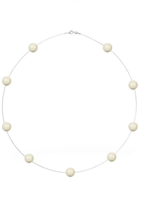 Colier la baza gatului Floating Pearl cu fir transparent de silicon si perle naturale de cultura albe de 6 mm cu accesorii din Argint 925