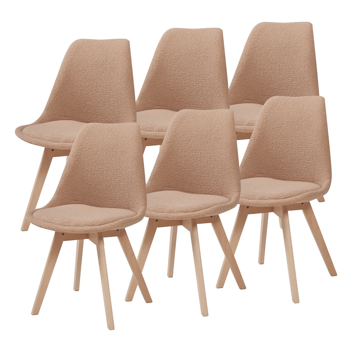 Set 6 scaune bucatarie, en.casa, plastic, lemn, maro taupe, 82x49x54cm