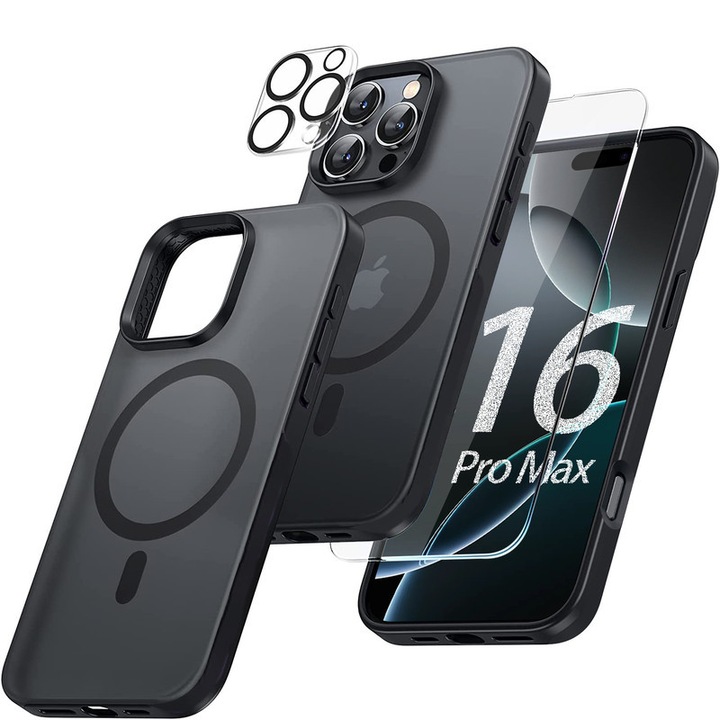Кейс за iPhone 16 Pro Max, CASEDANCE, комплект с протектор за екран и леща, силиконов, матово-прозрачен