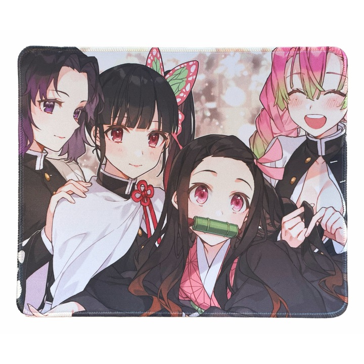Mouse pad anime Demon Slayer – mare, antiderapant pentru gaming, cu imprimeu Nezuko, Tanjiro, Shinobu, Zenitsu – baza moale din cauciuc pentru computer, laptop, birou (300x250 mm)