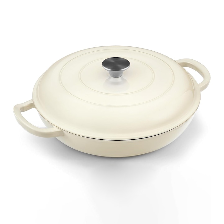 Топ 15 Най-Добрите Чугунени Тенджери с Капак Чугунена тенджера Wacorresi 3L бяла емайлирана с капак и готварска книга