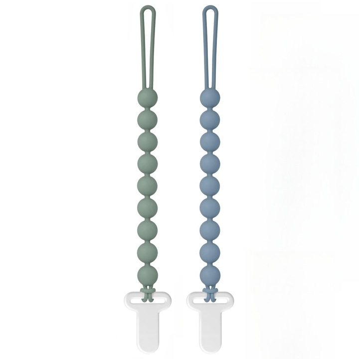 Set 2 Lantisor pentru suzeta din silicon alimentar, fara BPA, +0 Luni, Verde, Albastru