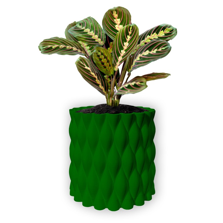 3D саксия за цветя, Twist Flow, кръгла 13 x 12 см, зелен цвят