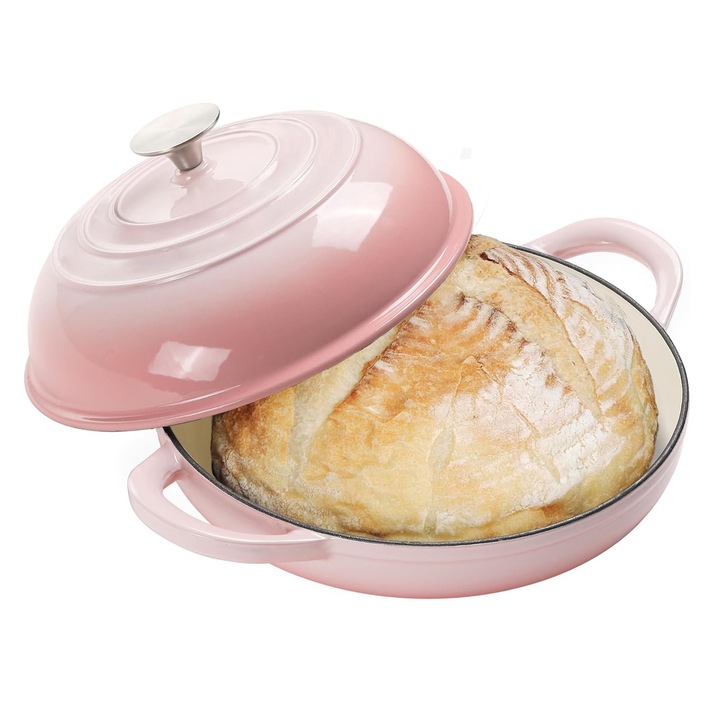 Чугунена тенджера Wacorresi 26 см с розов капак за хляб 5.67 л