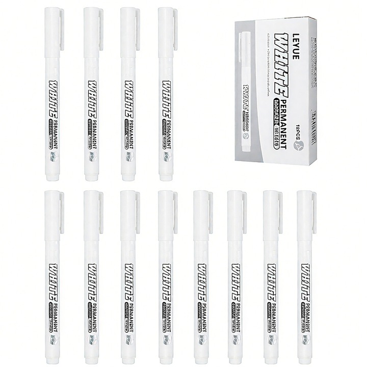 12 darabos fehér filctoll készlet, 1 mm, művészeti projektekhez, Momcbebe, 14 cm, fehér