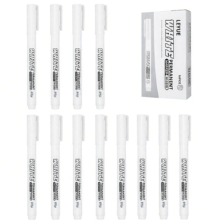 Комплект от 12 бели маркера, 1 мм, за арт проекти, Momcbebe, 14 см, бели