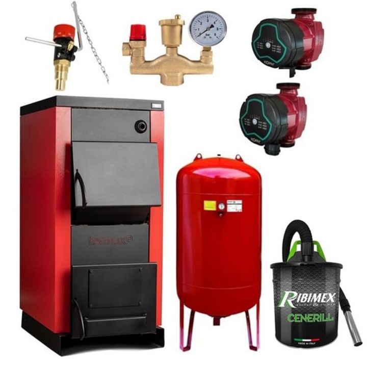 Pachet Centrala/Cazan pe lemn Termax 25 kW, cu ardere standard, volum manta apa 75 litri, grup siguranta, pompa recirculare, regulator de tiraj, vas expansiune, aspirator cenusa