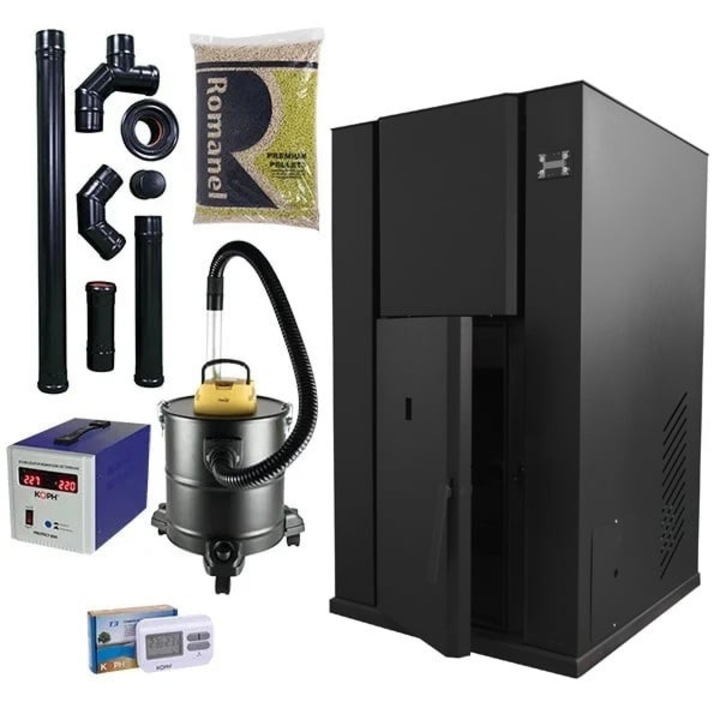 Centrala peleti KOPH PM 35 kW, buncar 80 kg, negru, pentru incalzire 230 mp, dimensiuni 1240x700x720mm