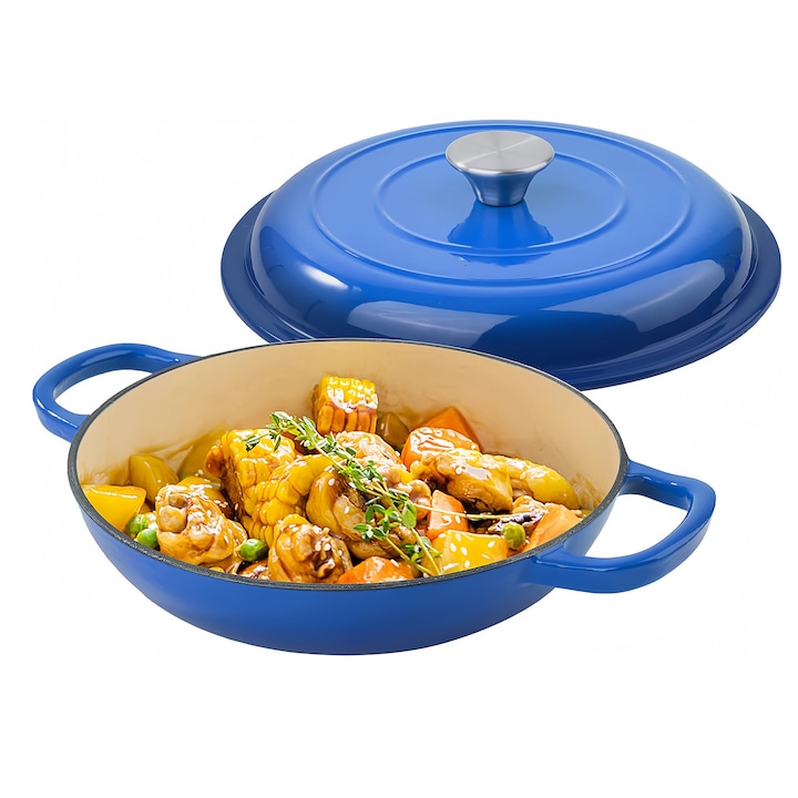 Wacorresi, zománcozott öntöttvas lábas, 3,8 literes, fedővel, 260°C-ig sütőálló, kék, könnyen tisztítható