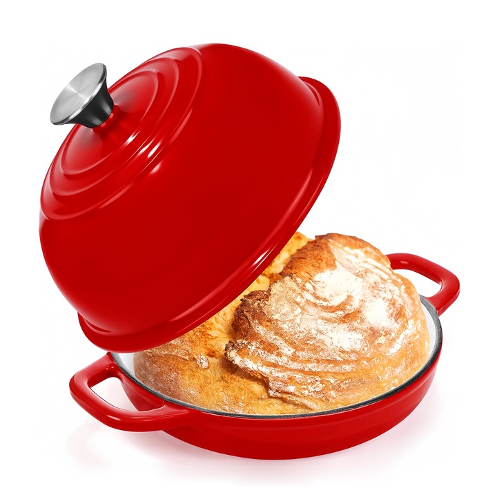 Емайлирана тенджера Wacorresi, чугун, 26 см червена за хляб с капак 6 л