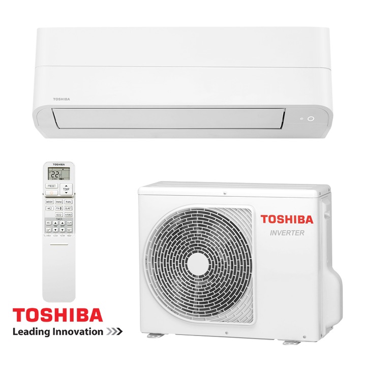 Aparat de aer conditionat Toshiba Essento RAS-B16B2KV2G-E + RAS-16B2AVG-E2, 16000 BTU, 32 m², A++, R-32, alb
