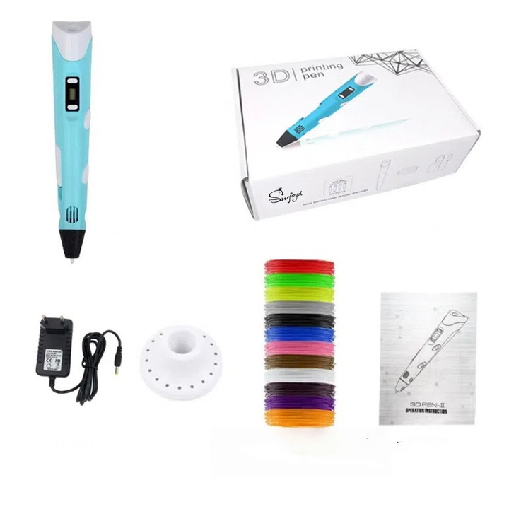 3D toll, SWJOYOL, kék, 12 PLA színű készlet, 1,75 mm, gyerekeknek