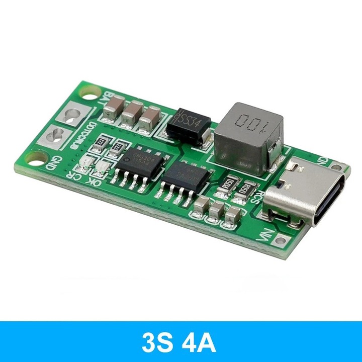 Töltő és védelmi modul 3 lítium akkumulátorhoz, BMS 3S, 4A