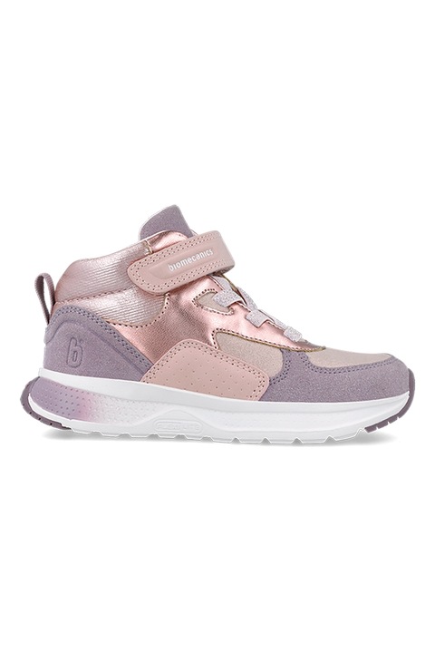 Biomecanics, Pantofi sport mid-cut cu velcro, Violet prafuit/Auriu rose/Roz prafuit