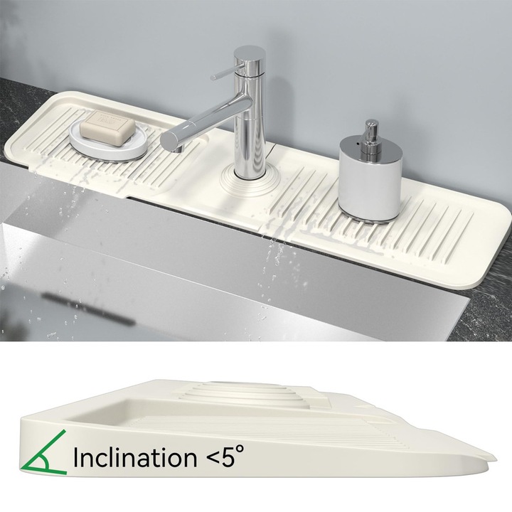 Protectie chiuveta din silicon, SWJOYOL, 37x14cm, alb, cu suport pentru burete