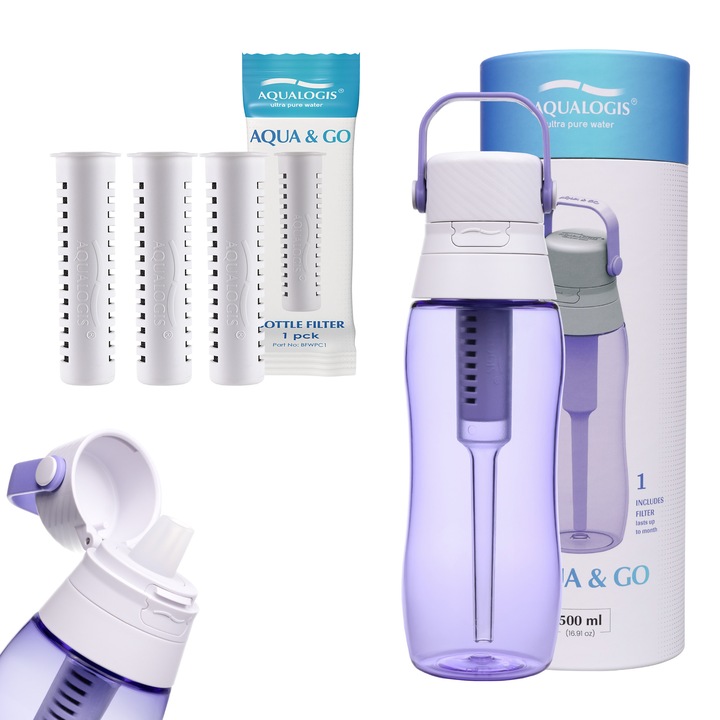 Филтърна бутилка AQUALOGIS LAVENDER 500ML + 3 филтъра