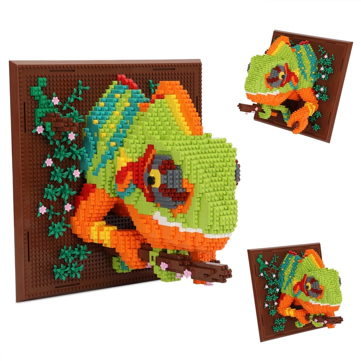 Set de blocuri de constructie 3D Chameleon, 2688 piese, decor multicolor pentru acasa, 24x24x20cm, pentru adulti