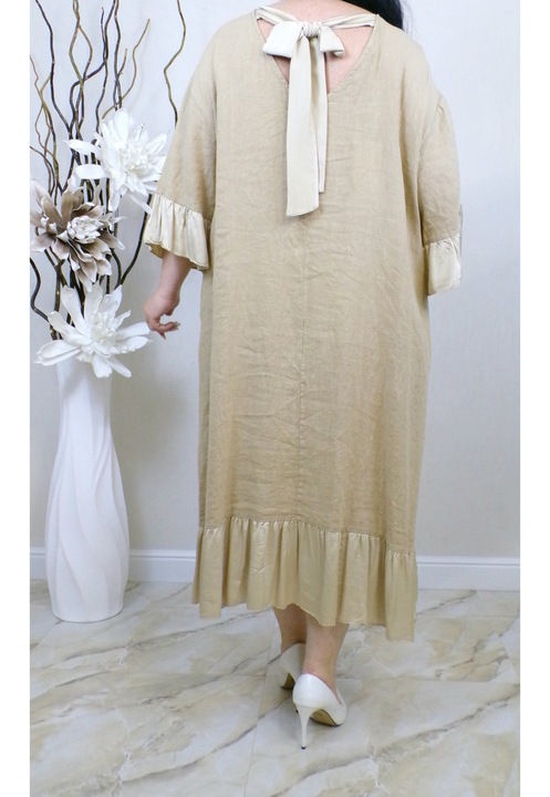 Дълга рокля Martina, изработена от 100% IN, бежов цвят, овърсайз, универсален размер