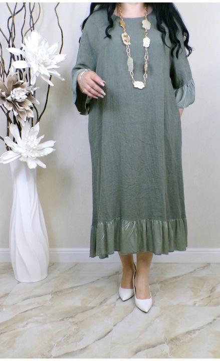 Дълга рокля Martina, изработена от 100% IN, цвят каки, овърсайз, универсален размер