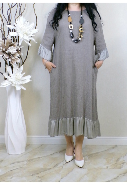 Дълга рокля Martina, изработена от 100% IN, сив цвят, овърсайз, универсален размер