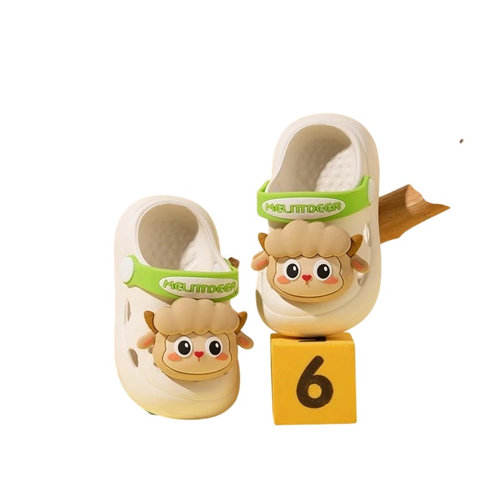 1615Детски сабо стил Crocs Mixbo, Плажни чехли, с подвижни аксесоари, Пяна, Сив 13 см, Бял и кафяв