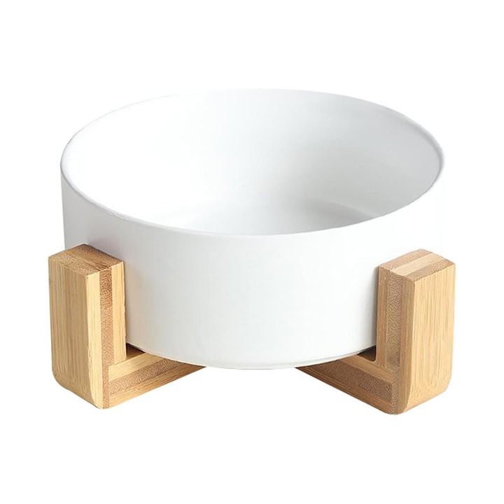 Castron ceramica pentru caini si pisici, 28 OZ, suport din lemn antiderapant, design modern, multicolor, 6.1x3.54 inch