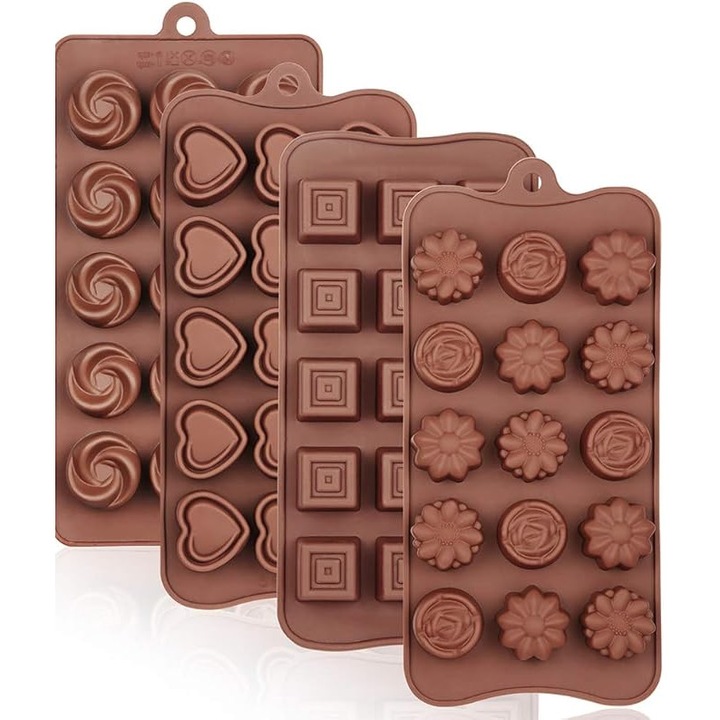 Комплект от 4 силиконови форми Kengege, различни модели, кафяви, 22.5x10.5x5см
