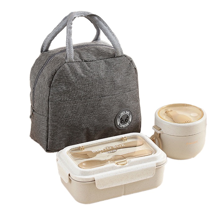 Set de cutii de pranz pentru adulti DUAIU, cutie de pranz portabila, cutie de pranz pentru adulti (cu geanta de pranz), cutie de pranz cu capacitate mare de 1200 ml, cana de supa de 600 ml, fara BPA, potrivita pentru cuptorul cu microunde