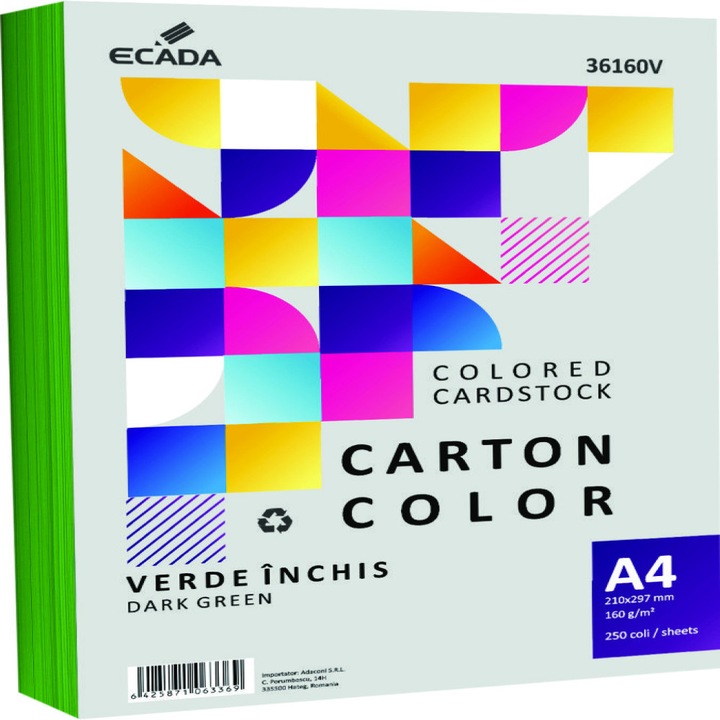 Színes karton 160g/m² A4 250 lap Ecada sötétzöld 36160v