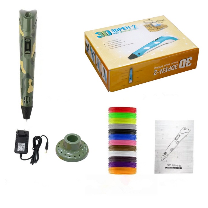 3D toll, SWJOYOL, álcázó mintás, 12 PLA színű, 1,75 mm, gyerekeknek